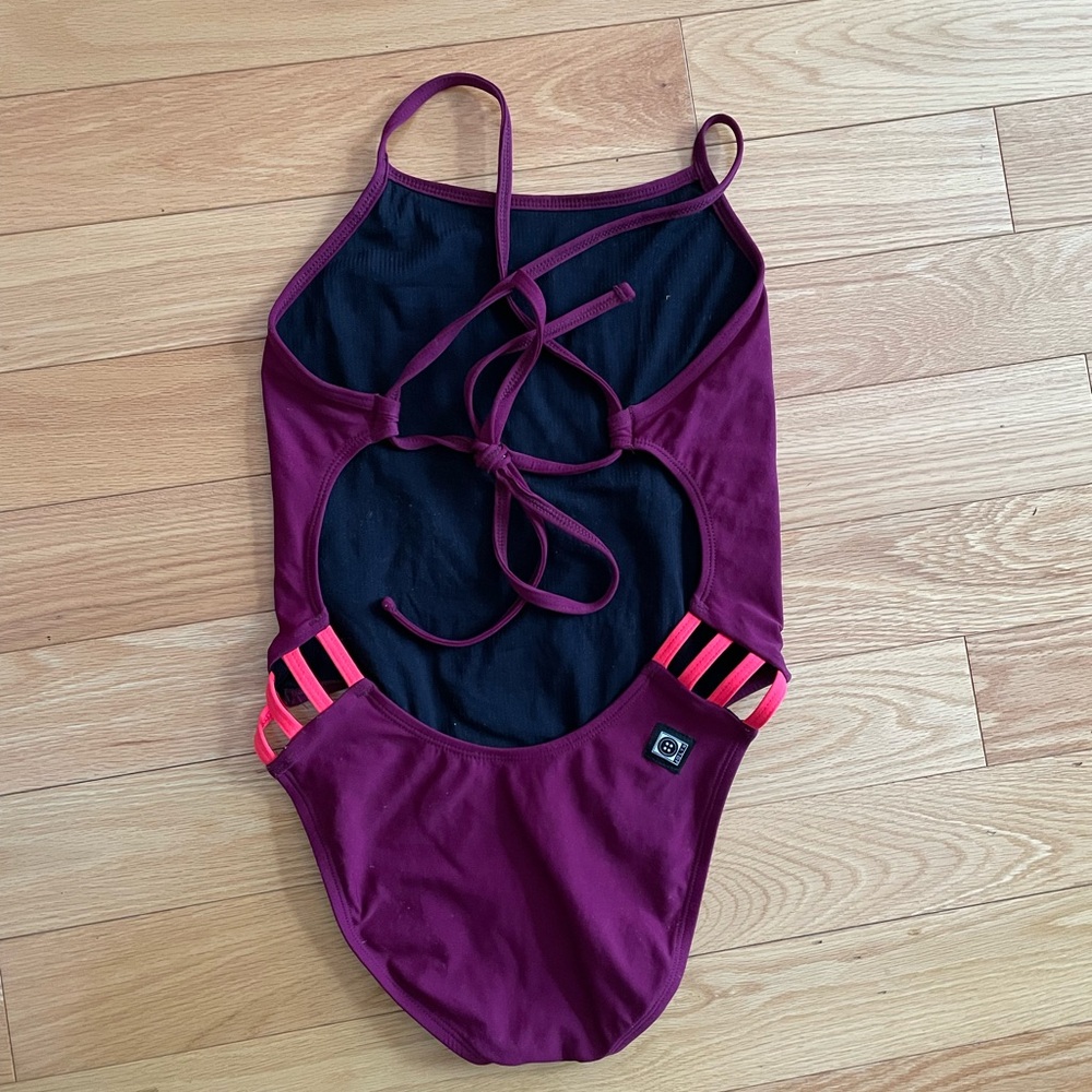 Jolyn Gavin tie back swim onesie - Cabernet / hot pink contrast - sz 30 (small)